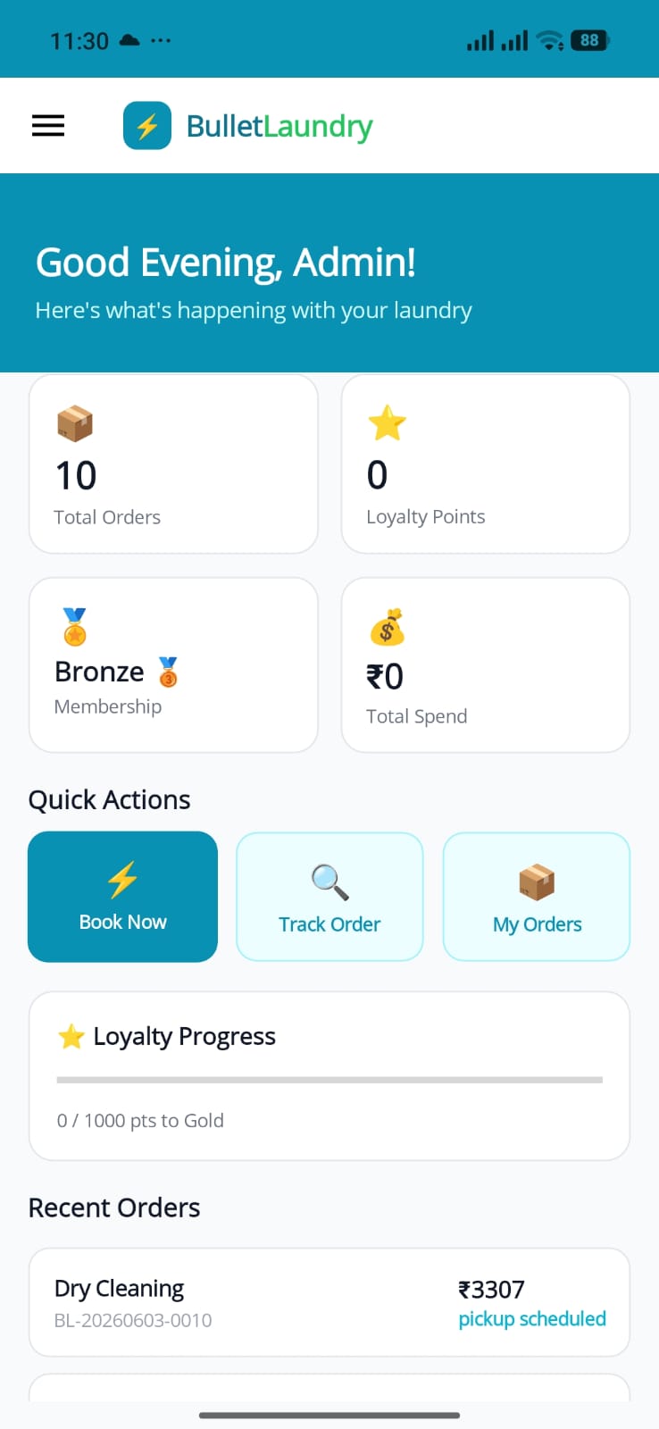 Bullet Laundry Admin Dashboard